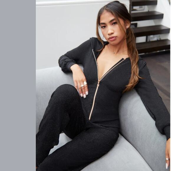 Savage X Fenty Pants - Savage X Fenty 3X Sleep & Shine Jumpsuit | Hooded Gold Zip Black Caviar Sold Out